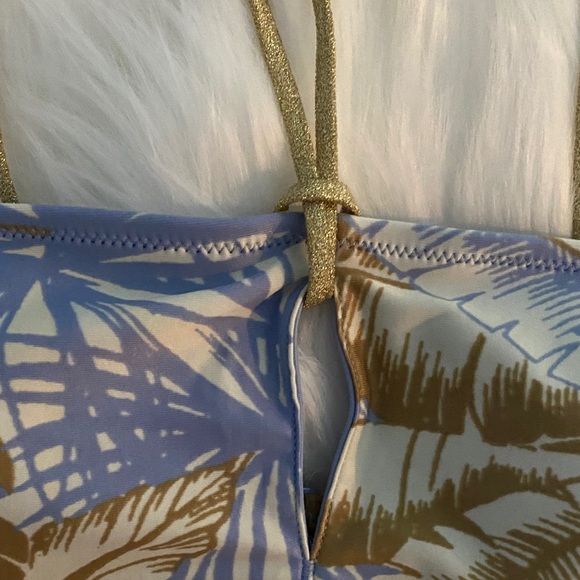 Aerie keyhole bandeau bikini top tropical glitter gold strap size small - Picture 6 of 7
